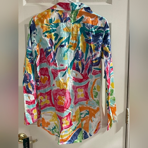 NWT Lauren Ralph Lauren Vintage Y2K Womens 100% Cotton Multicolor V Neck Tunic S - Picture 2 of 5